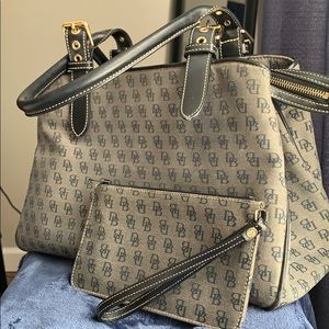 Grey &black Dooney and Bourke bag w/ small clutch